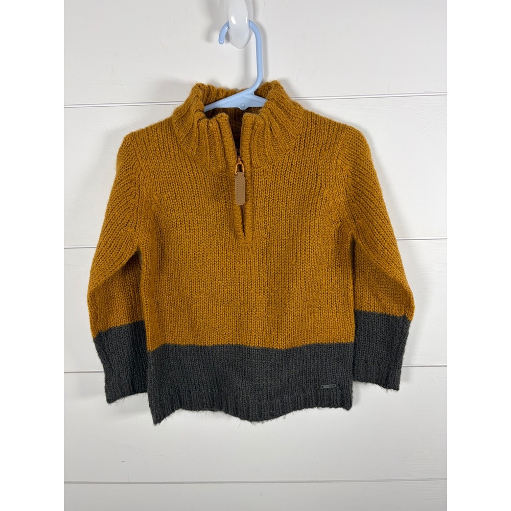 Losan Boys Fall Sweater Mustard Yellow Gray Colorblock 1/4 Zip Chunky Knit 2T-3T